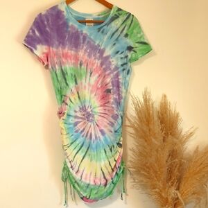 PINK Tie Dye Runches Mini Dress